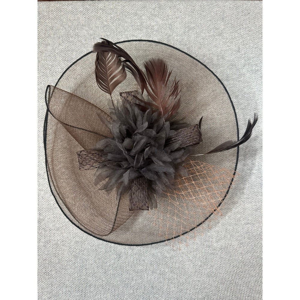 VTG Women's Fascinator Hat High Tea Wedding Polo Kentucky Derby Mocha
